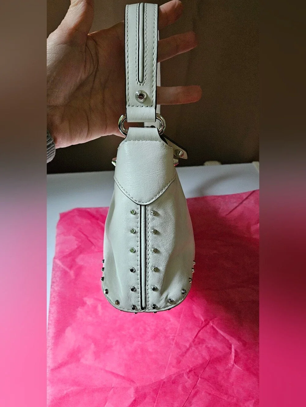 NWOT Michael Kors Astor Studded Leather Shoulder Bag Optic White